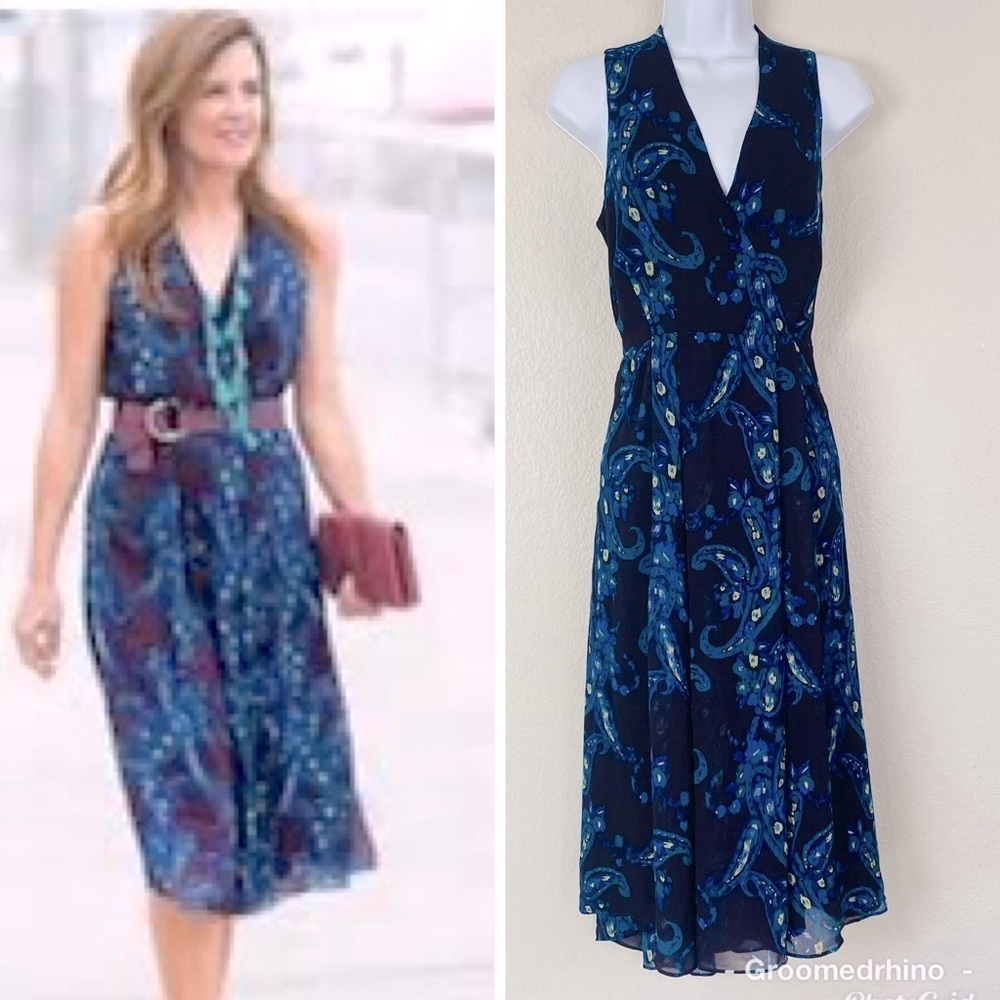 CAbi Treasure Paisley Faux Wrap Midi Dress Size 4